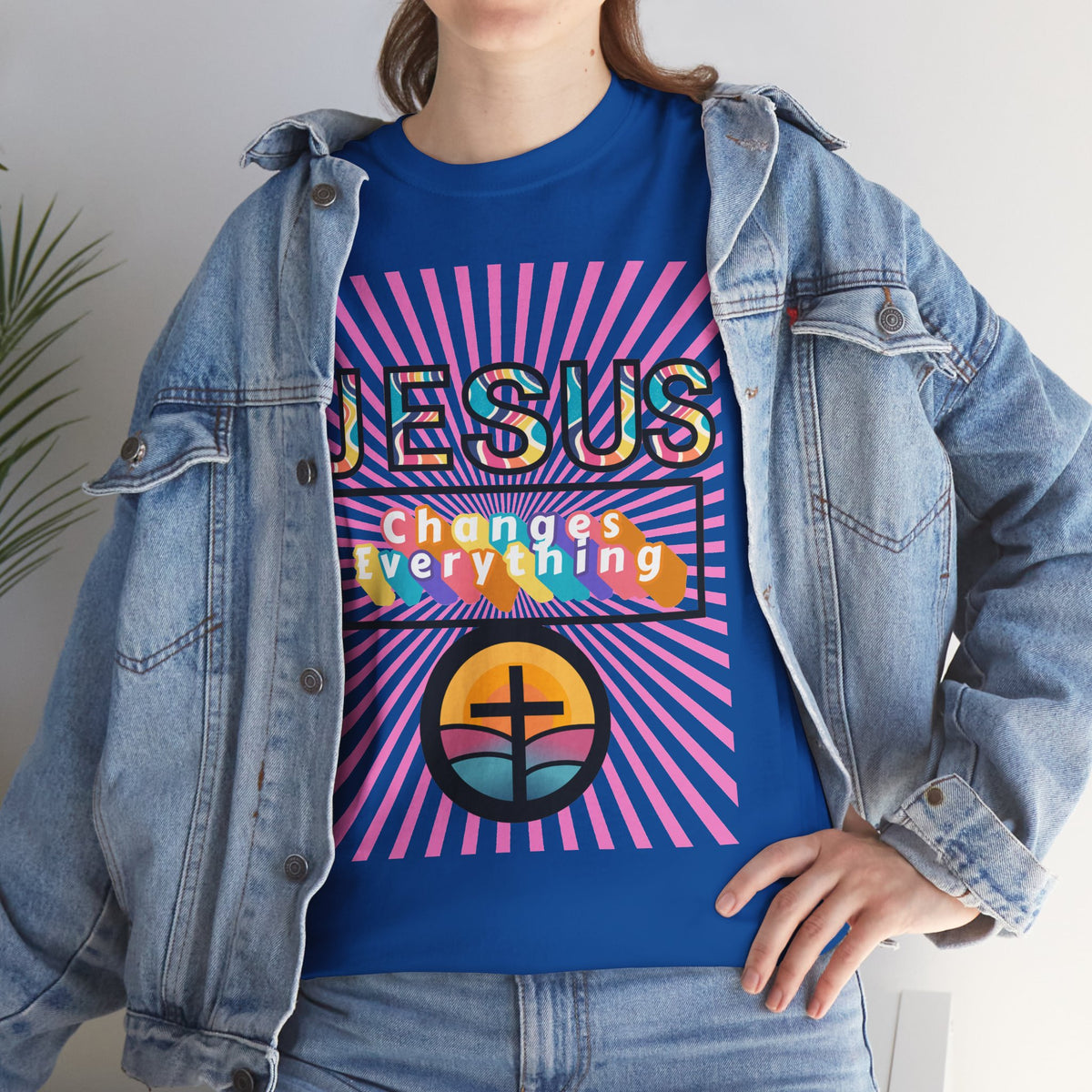 Jesus Changes Everything T-Shirt — Retro Rainbow Christian Faith Tee