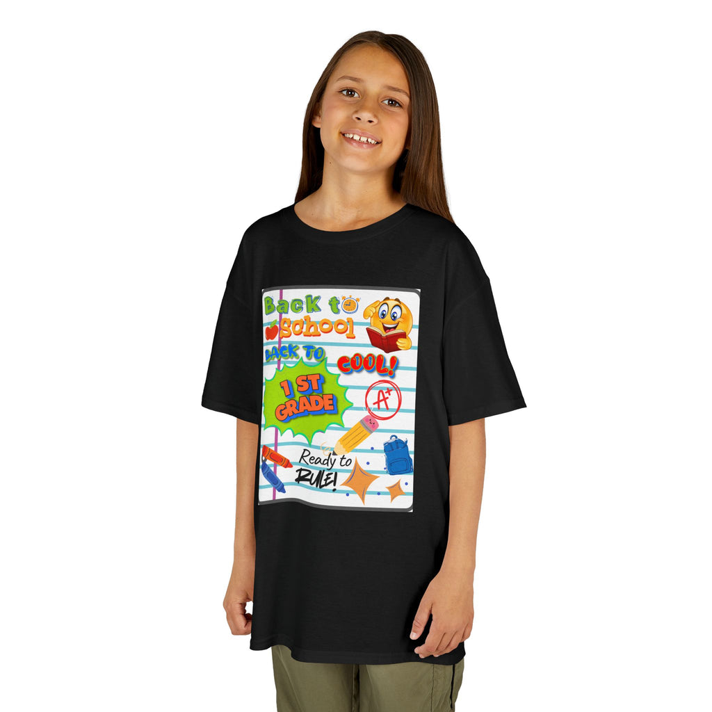 1st Grade Back to School Kids T‑Shirt - "Back to School" Lined Paper Design