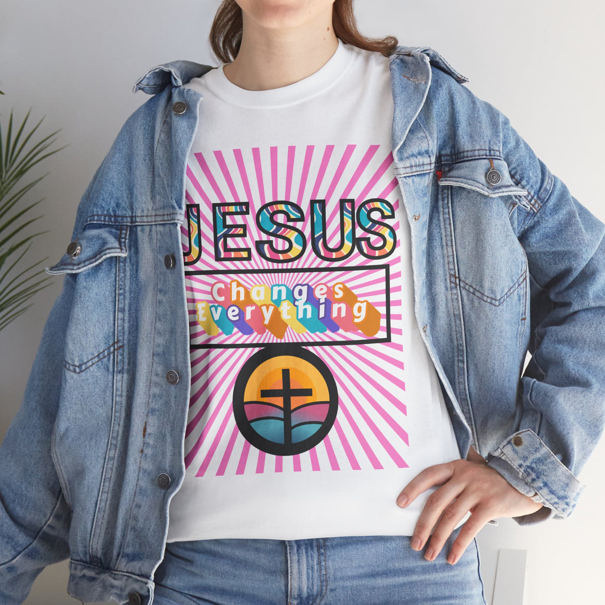 Jesus Changes Everything T-Shirt — Retro Rainbow Christian Faith Tee