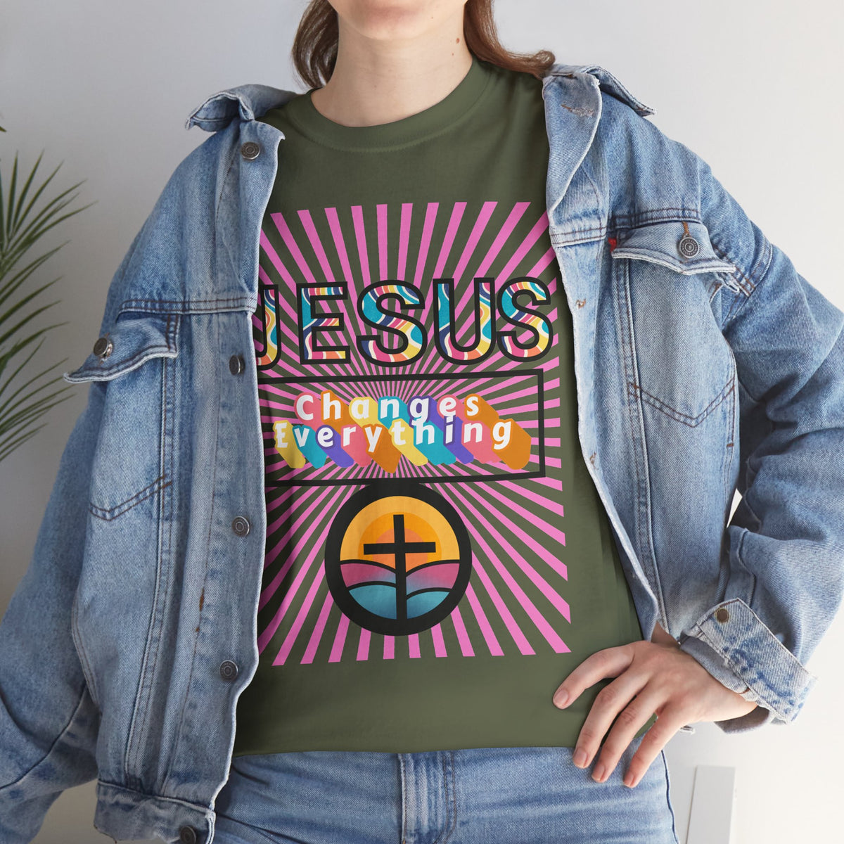 Jesus Changes Everything T-Shirt — Retro Rainbow Christian Faith Tee
