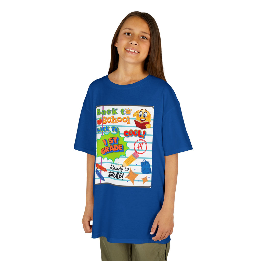 1st Grade Back to School Kids T‑Shirt - "Back to School" Lined Paper Design