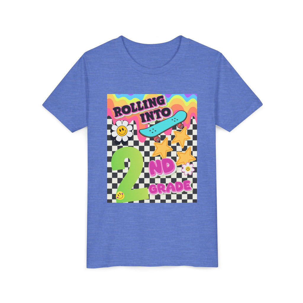 Youth Tee — "Rolling Into 2nd Grade" Back-to-School Skateboard Shirt