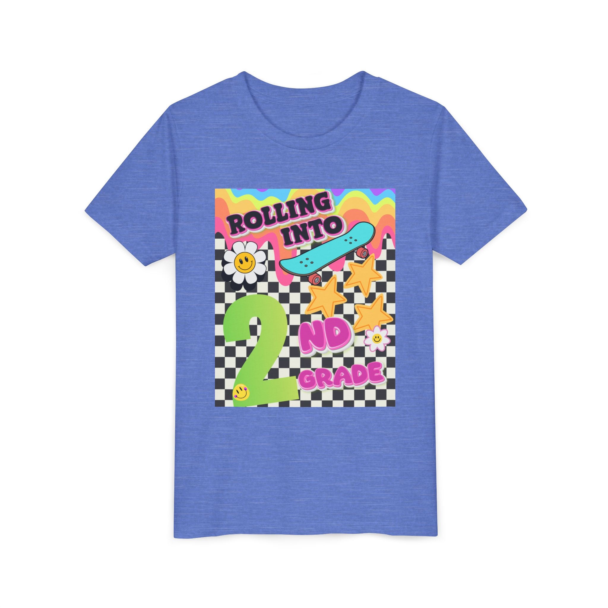 Youth Tee — "Rolling Into 2nd Grade" Back-to-School Skateboard Shirt