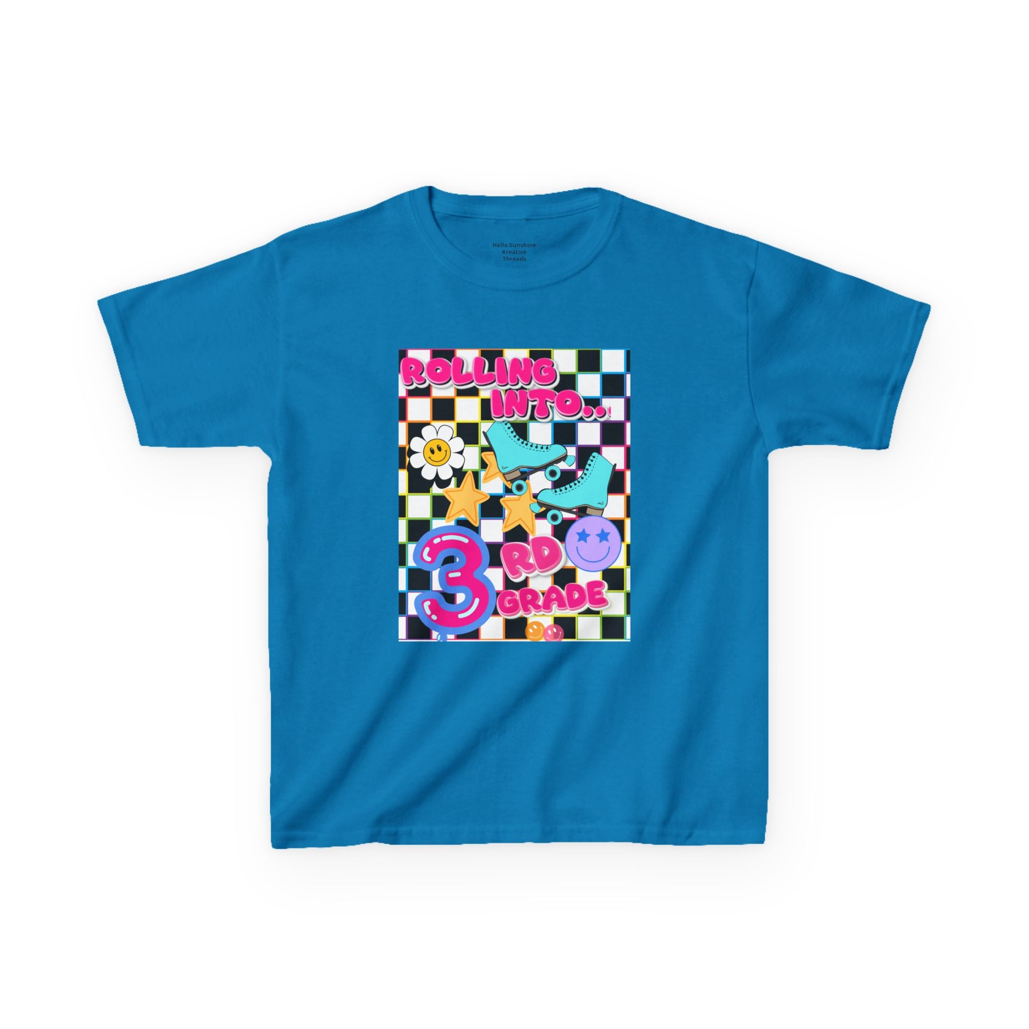 3rd Grade Back to School Kids T-Shirt — Rolling into 3rd Grade Checkerboard Design