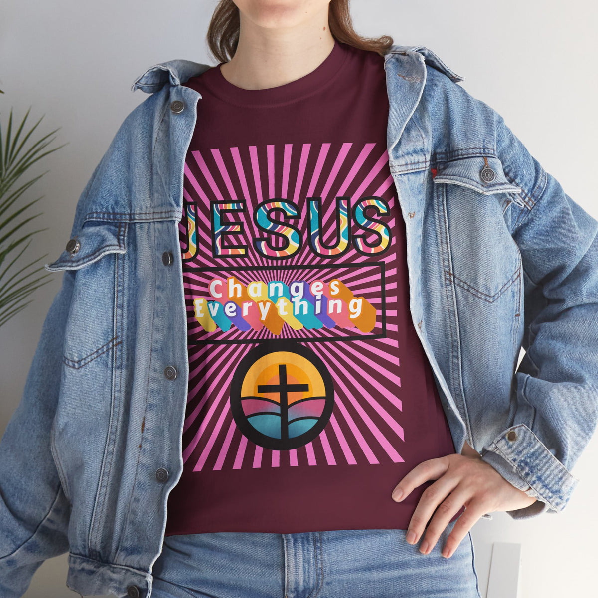 Jesus Changes Everything T-Shirt — Retro Rainbow Christian Faith Tee