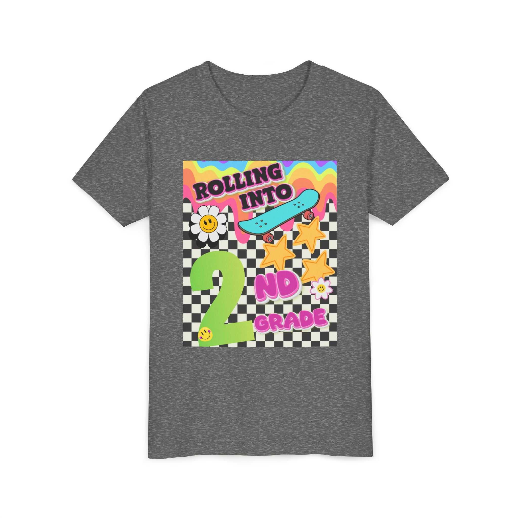Youth Tee — "Rolling Into 2nd Grade" Back-to-School Skateboard Shirt