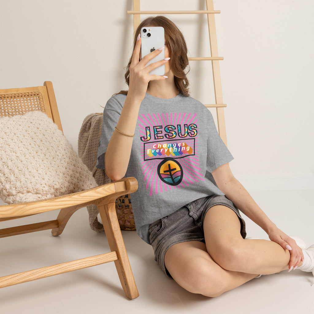 Jesus Changes Everything T-Shirt — Retro Rainbow Christian Faith Tee