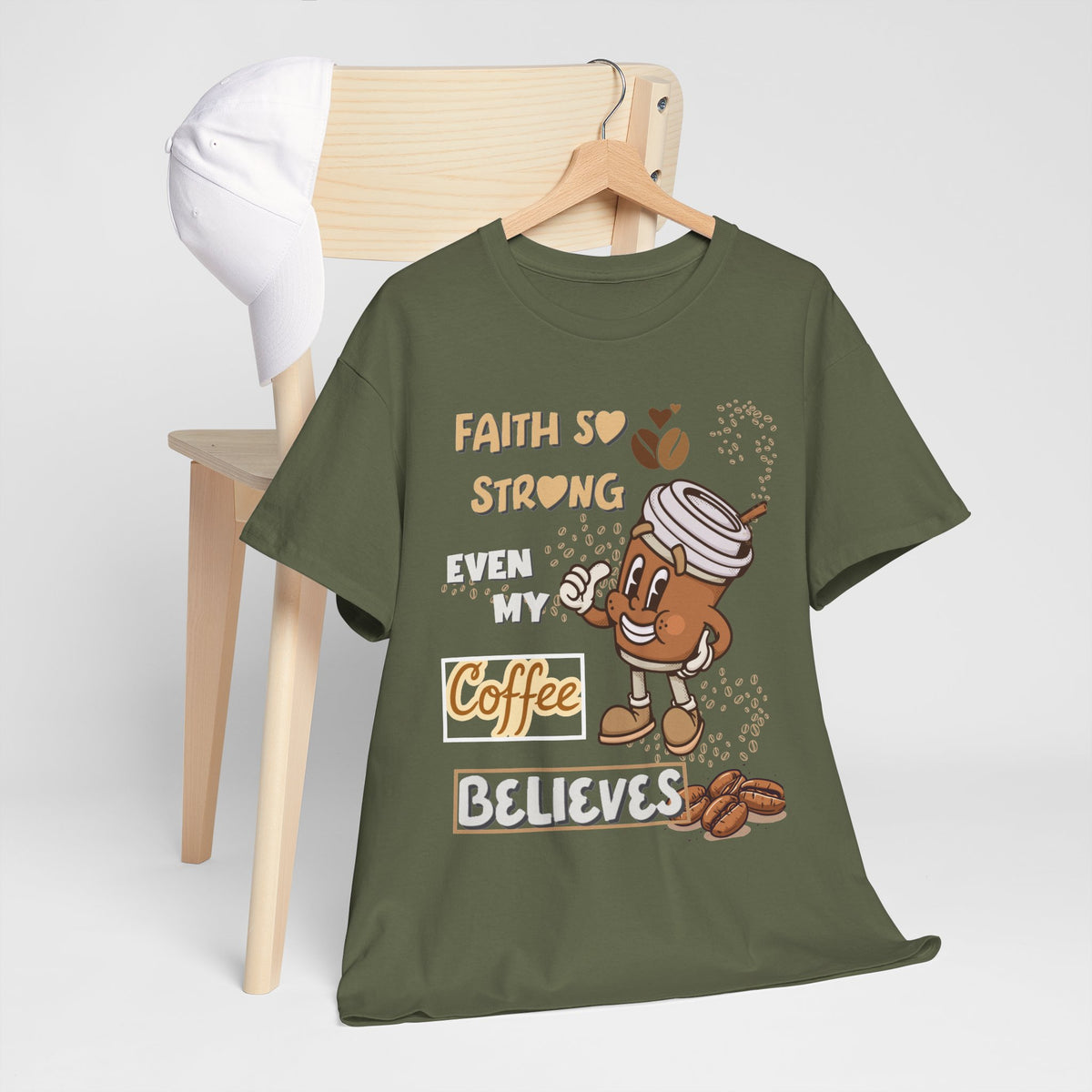 Coffee Believer T‑Shirt — Faith So Strong Even My Coffee Believes