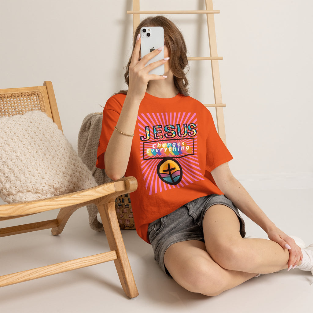 Jesus Changes Everything T-Shirt — Retro Rainbow Christian Faith Tee