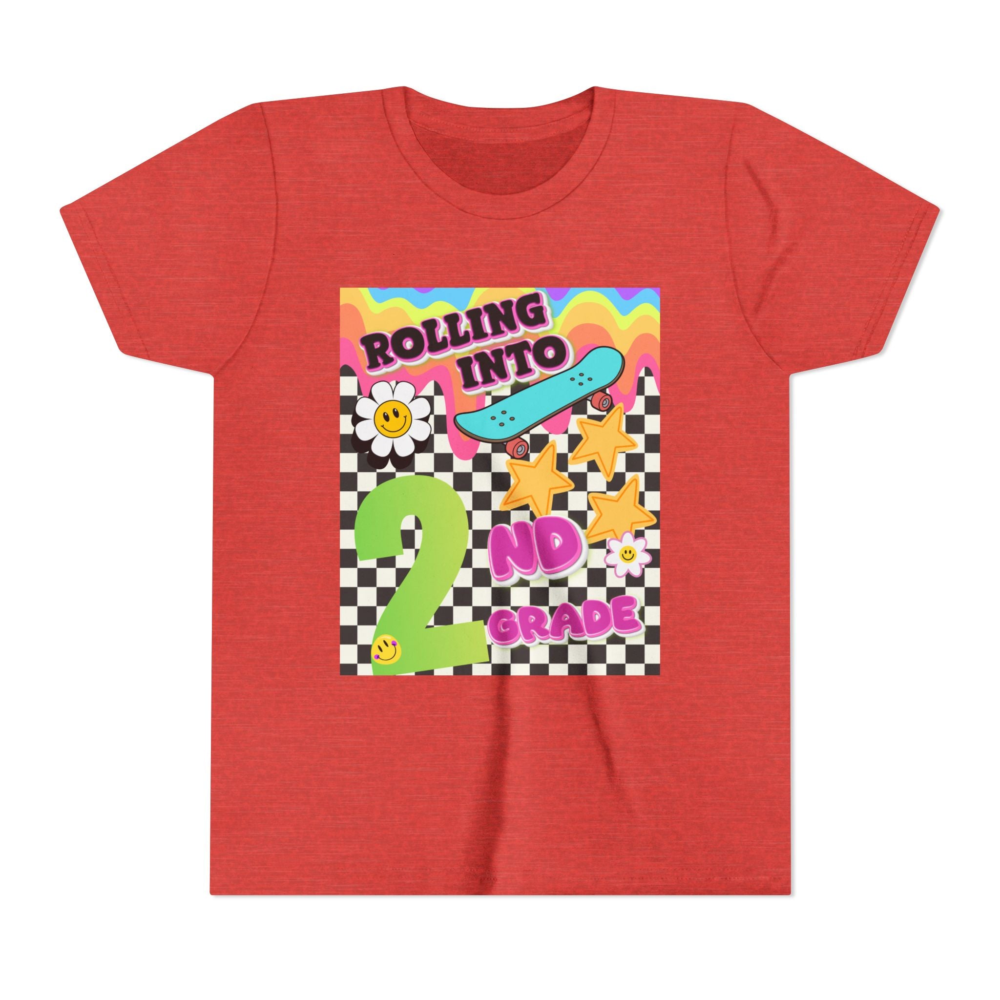 Youth Tee — "Rolling Into 2nd Grade" Back-to-School Skateboard Shirt