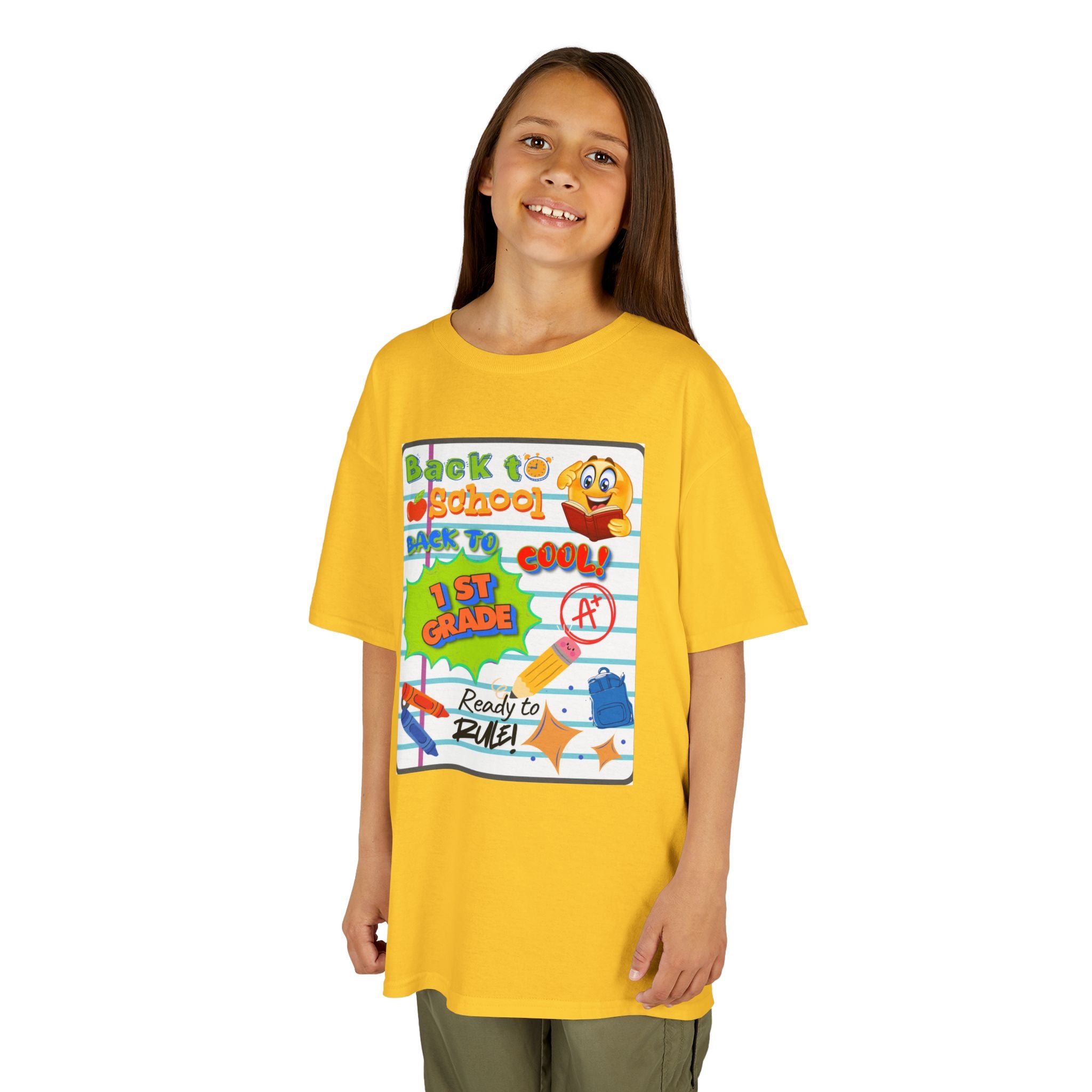 1st Grade Back to School Kids T‑Shirt - "Back to School" Lined Paper Design