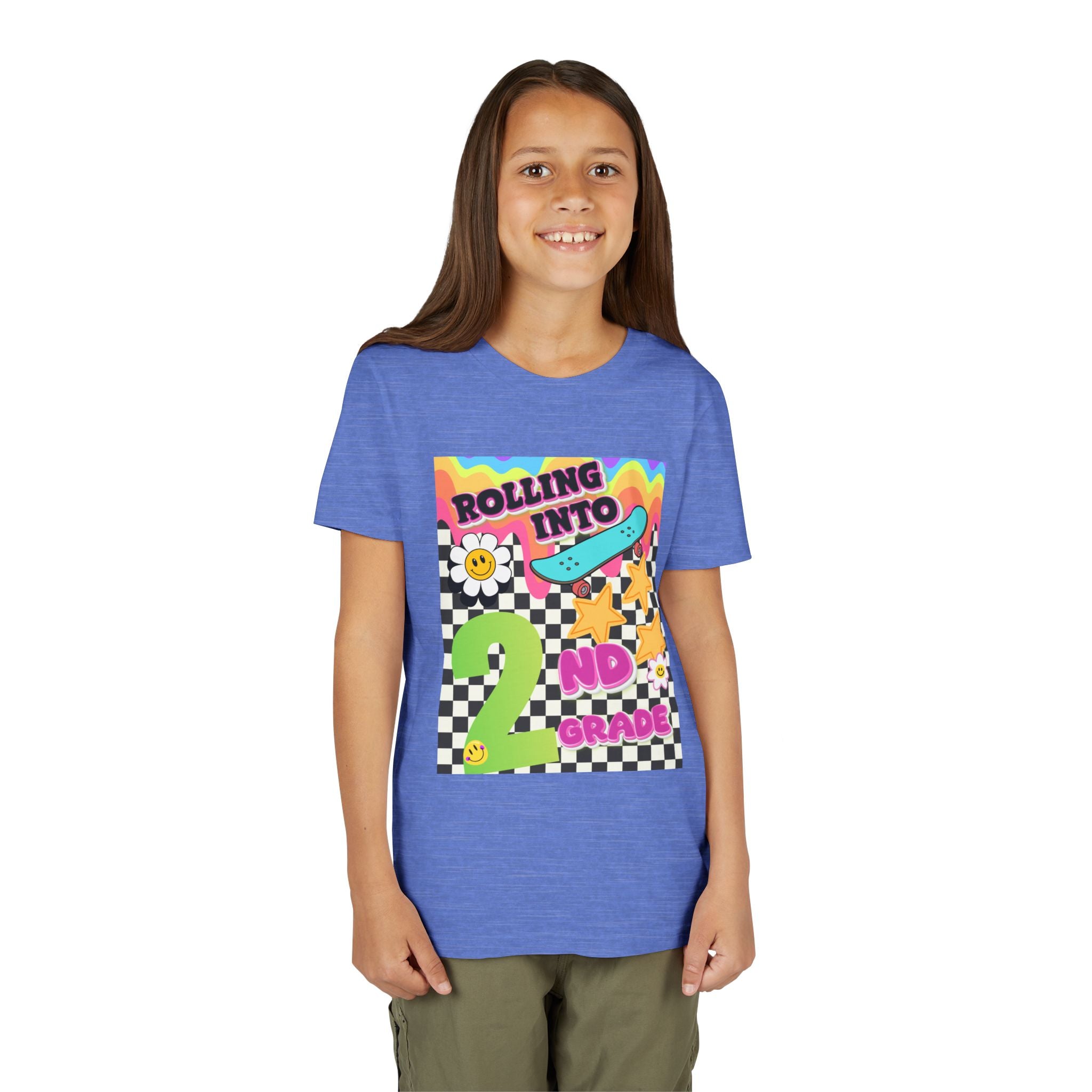 Youth Tee — "Rolling Into 2nd Grade" Back-to-School Skateboard Shirt
