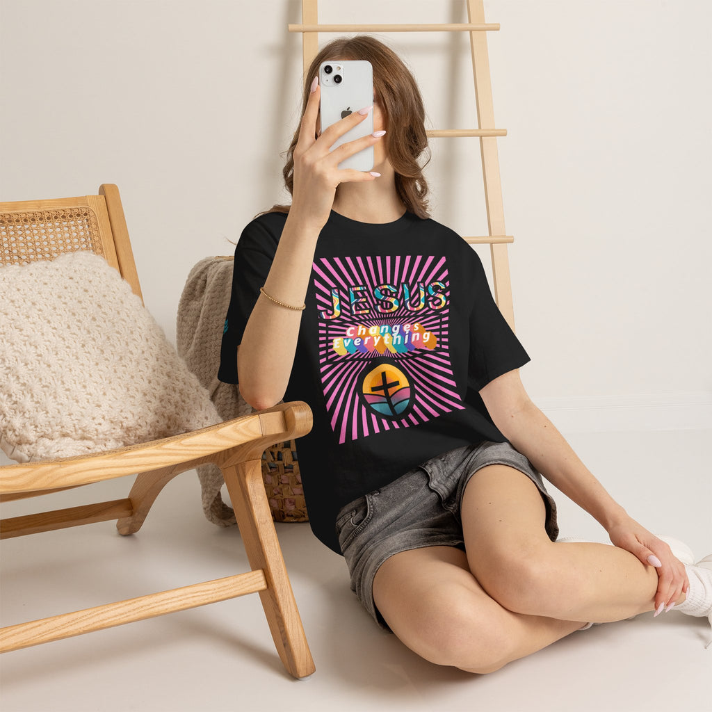 Jesus Changes Everything T-Shirt — Retro Rainbow Christian Faith Tee