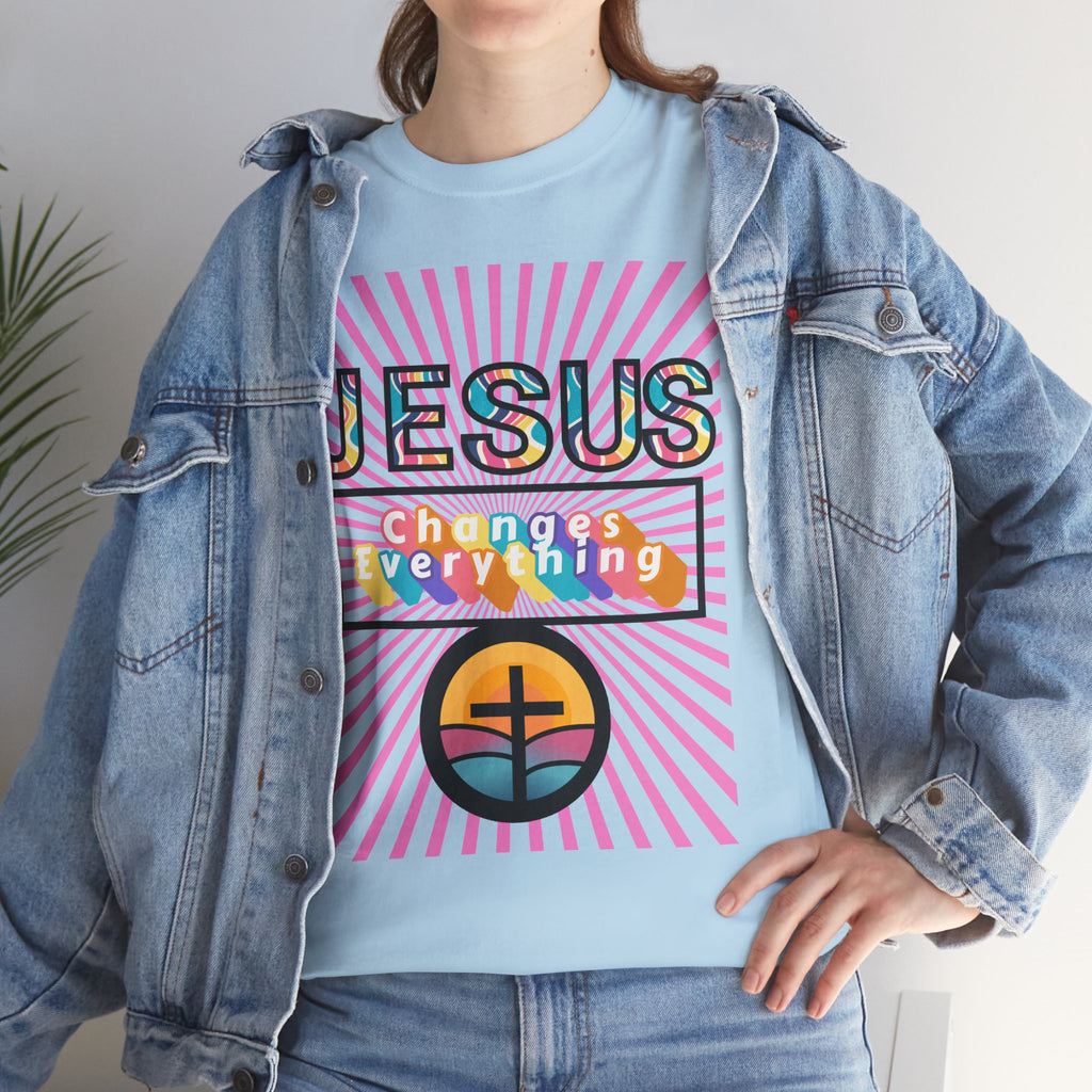 Jesus Changes Everything T-Shirt — Retro Rainbow Christian Faith Tee