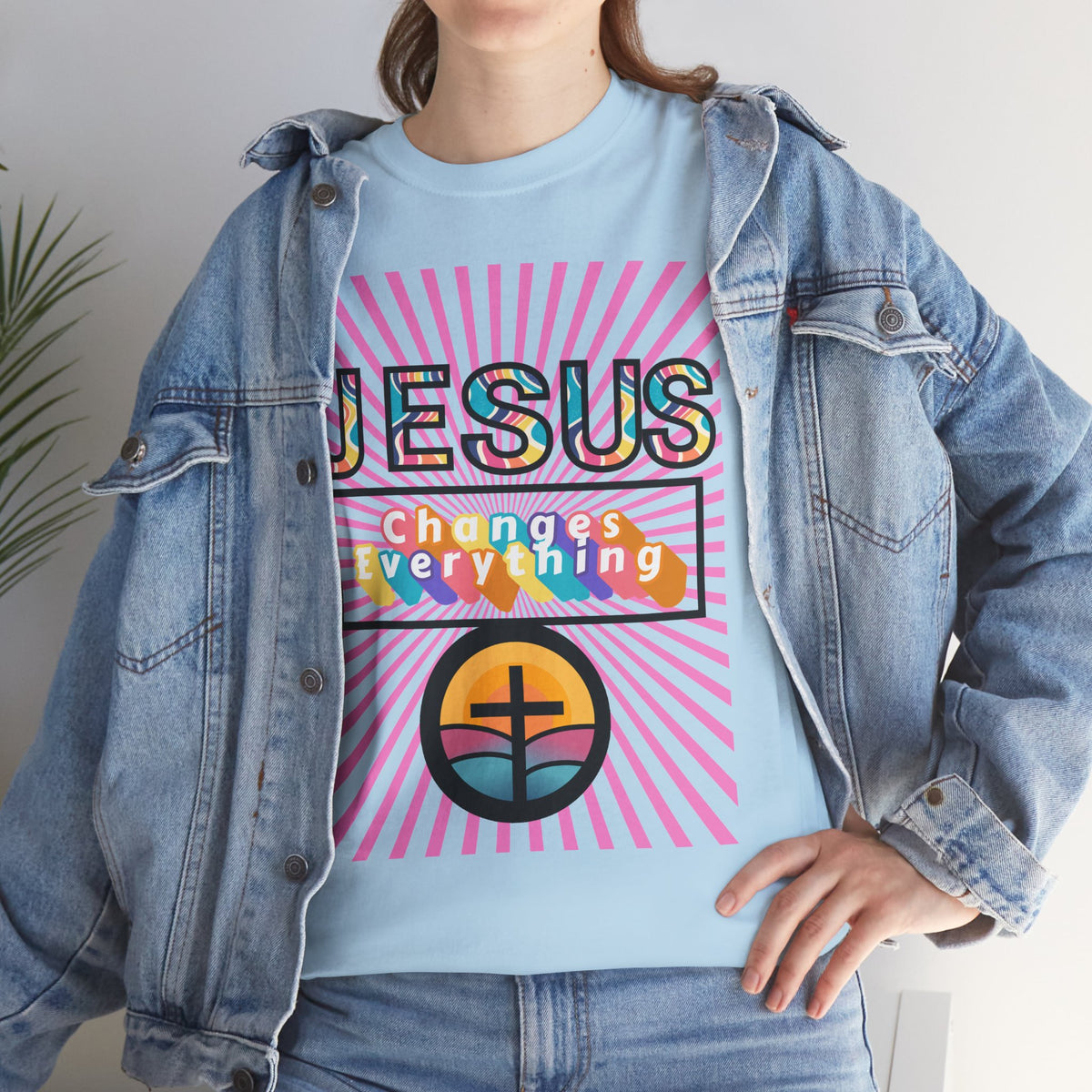 Jesus Changes Everything T-Shirt — Retro Rainbow Christian Faith Tee