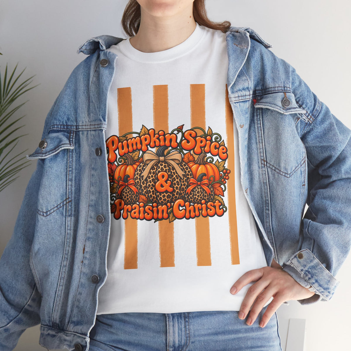 Pumpkin Spice & Praisin' Christ Tee — Fall Christian Pumpkin Graphic T-Shirt