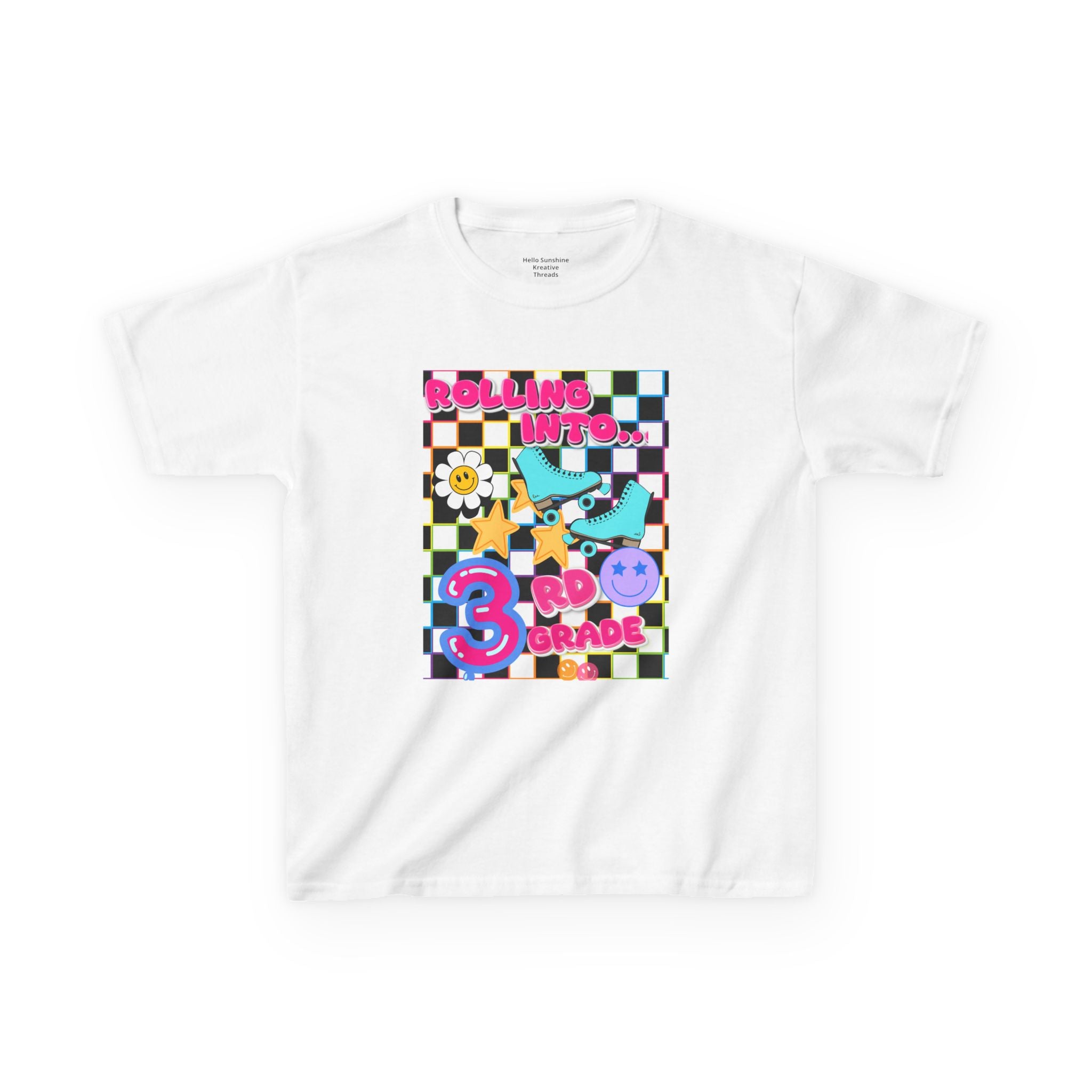 3rd Grade Back to School Kids T-Shirt — Rolling into 3rd Grade Checkerboard Design