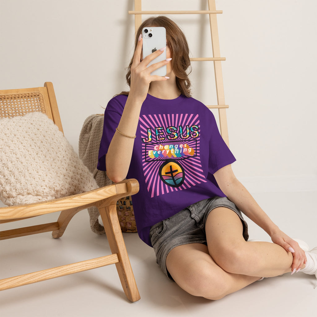 Jesus Changes Everything T-Shirt — Retro Rainbow Christian Faith Tee