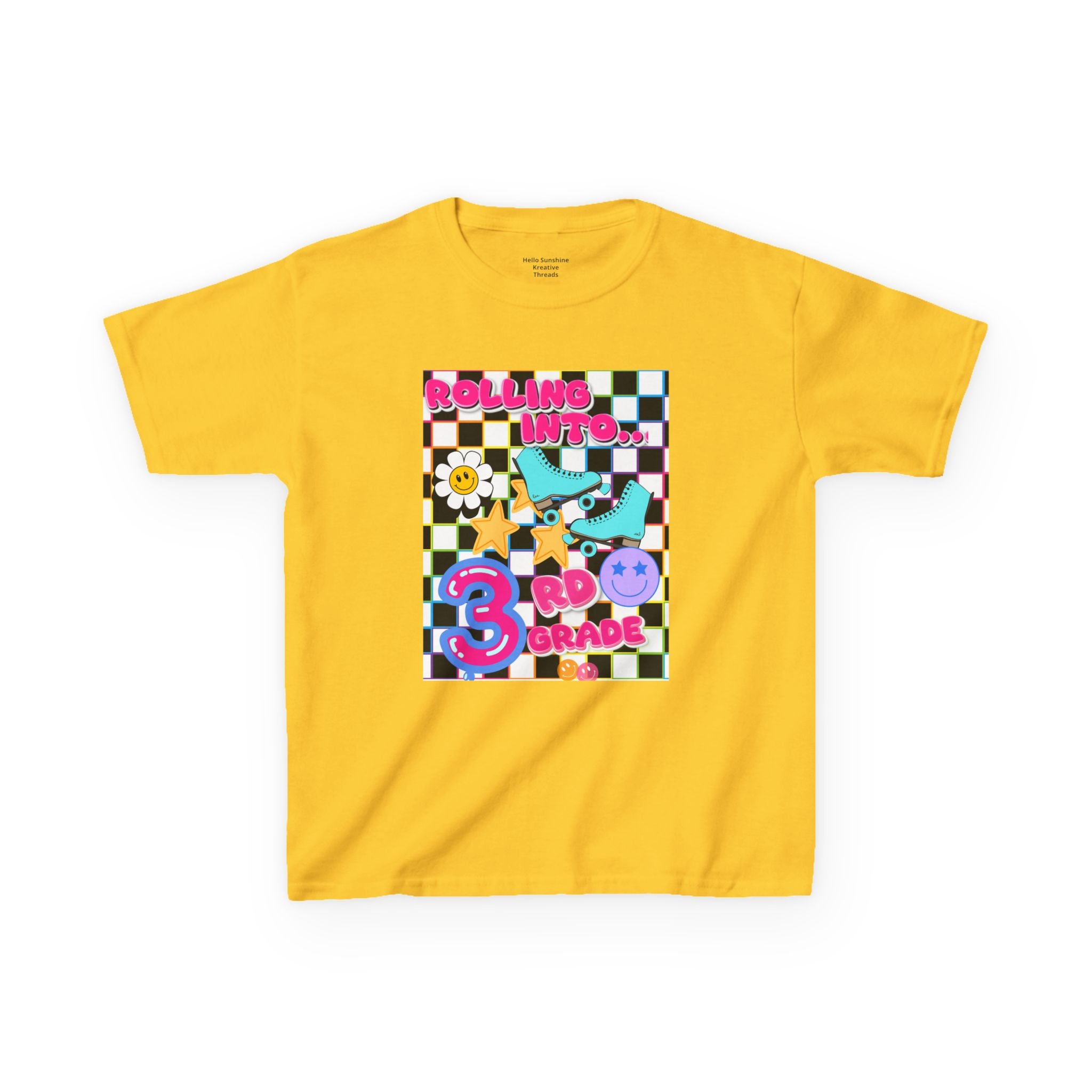 3rd Grade Back to School Kids T-Shirt — Rolling into 3rd Grade Checkerboard Design