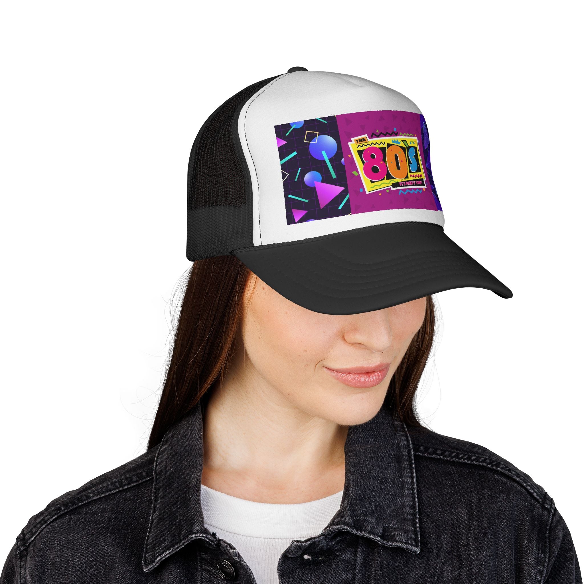 80s Retro Trucker Cap — Neon Memphis Design
