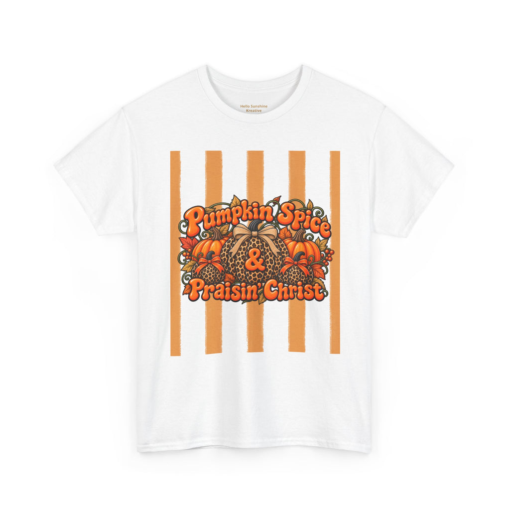 Pumpkin Spice & Praisin' Christ Tee — Fall Christian Pumpkin Graphic T-Shirt