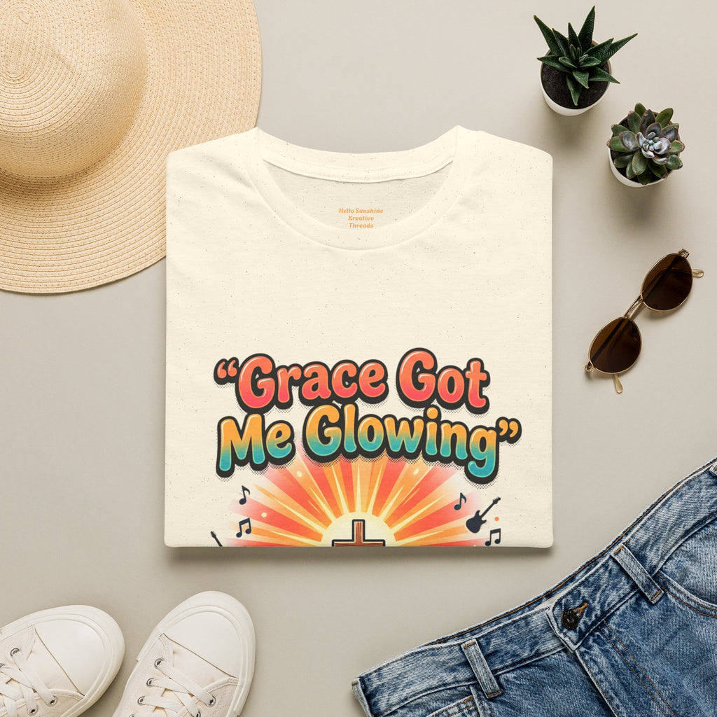 T-Shirt — "Grace Got Me Glowing" Christian Retro Sunrise Faith Tee