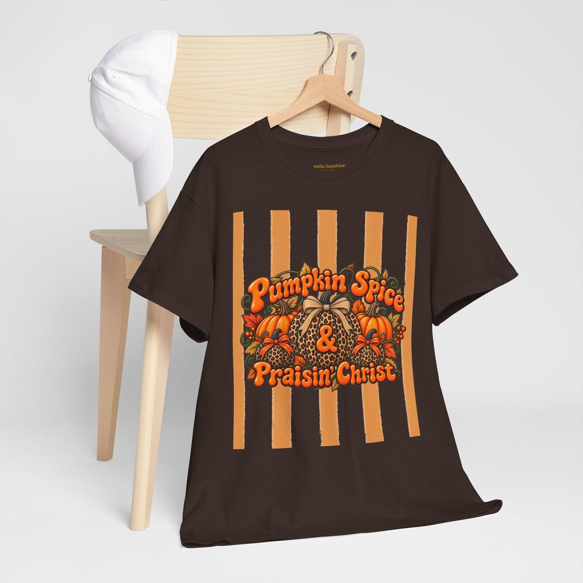 Pumpkin Spice & Praisin' Christ Tee — Fall Christian Pumpkin Graphic T-Shirt