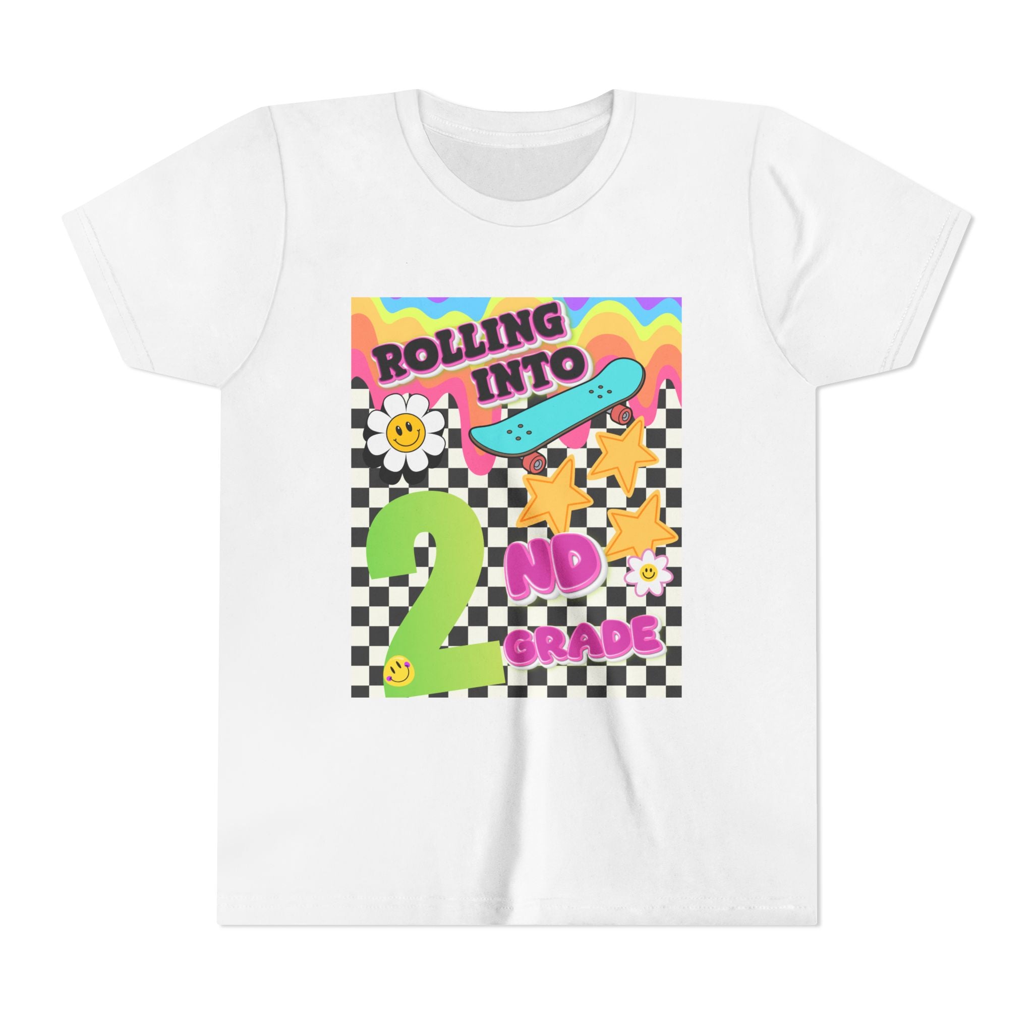 Youth Tee — "Rolling Into 2nd Grade" Back-to-School Skateboard Shirt