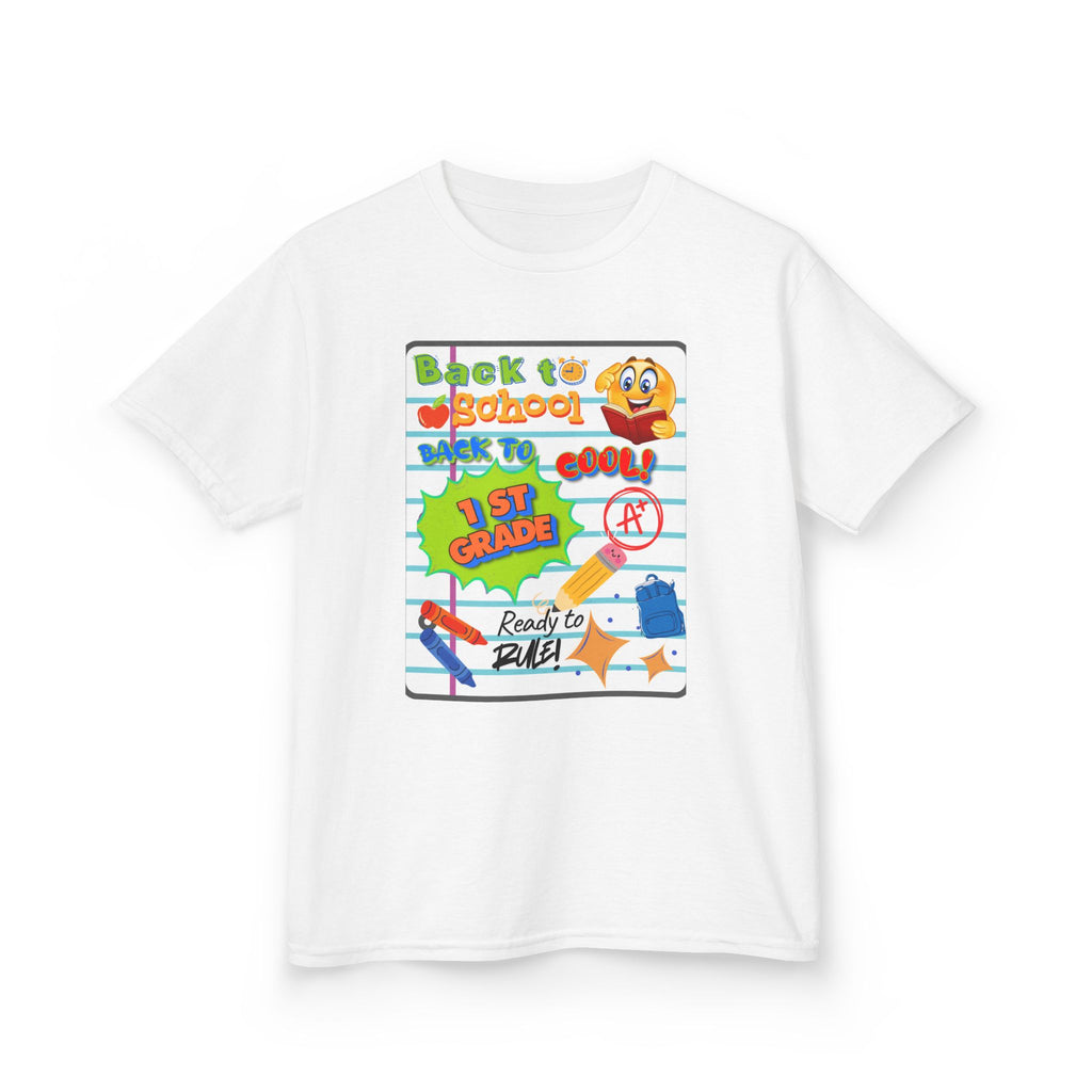 1st Grade Back to School Kids T‑Shirt - "Back to School" Lined Paper Design