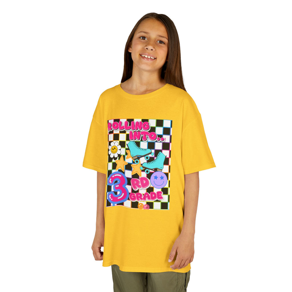 3rd Grade Back to School Kids T-Shirt — Rolling into 3rd Grade Checkerboard Design