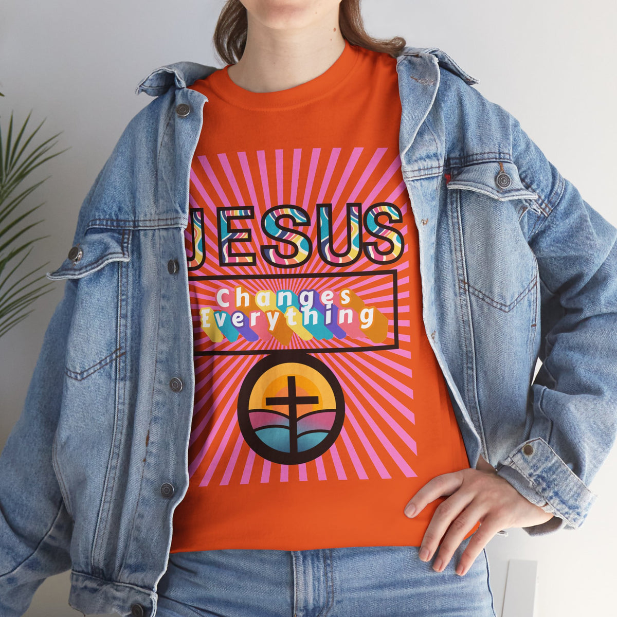 Jesus Changes Everything T-Shirt — Retro Rainbow Christian Faith Tee