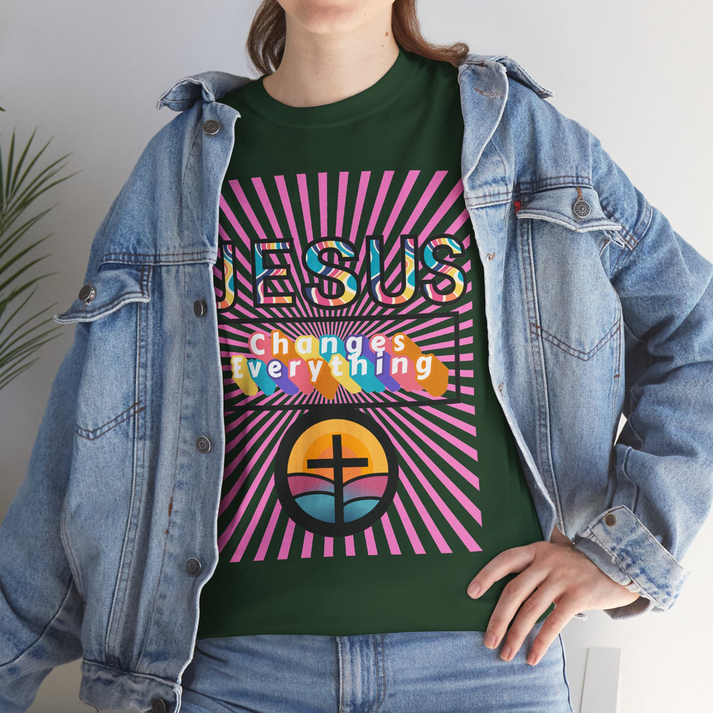 Jesus Changes Everything T-Shirt — Retro Rainbow Christian Faith Tee