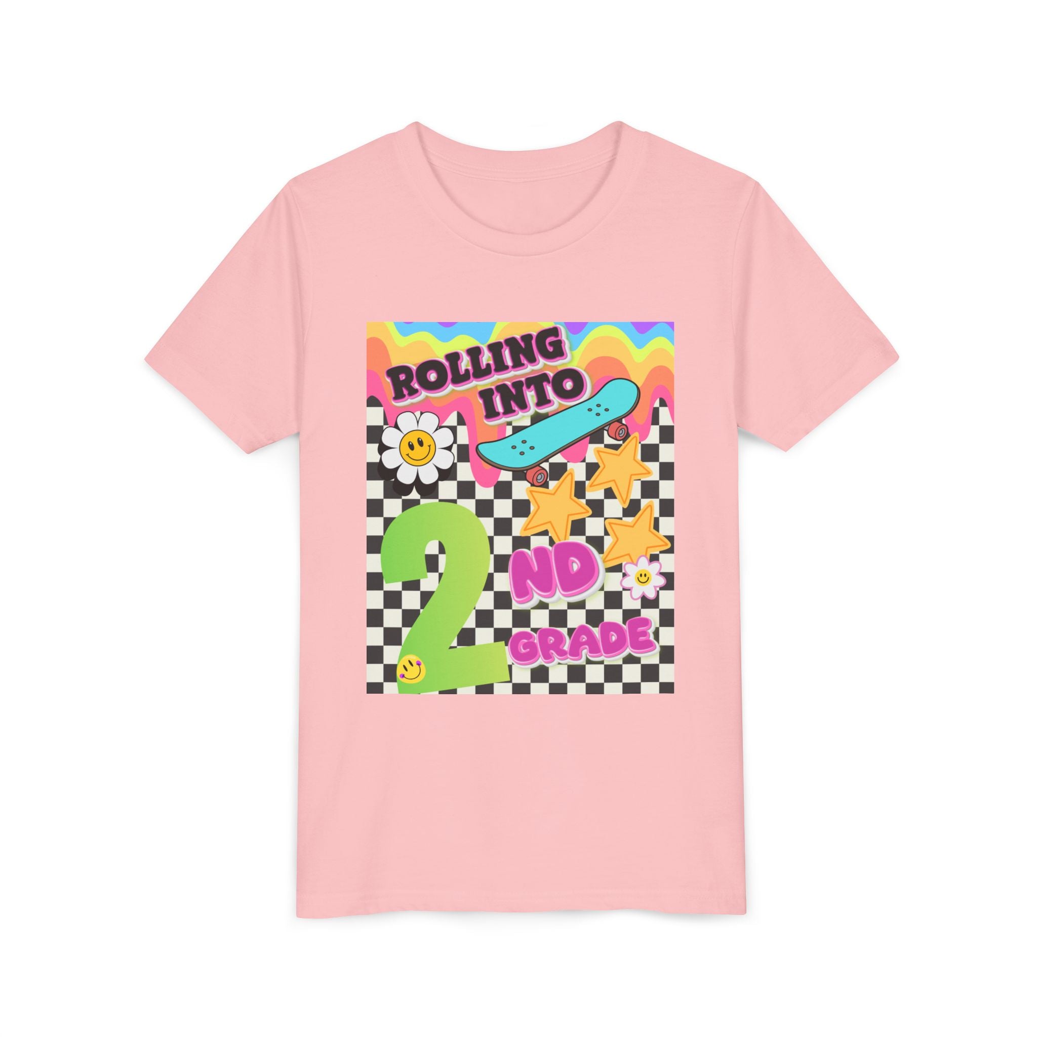 Youth Tee — "Rolling Into 2nd Grade" Back-to-School Skateboard Shirt