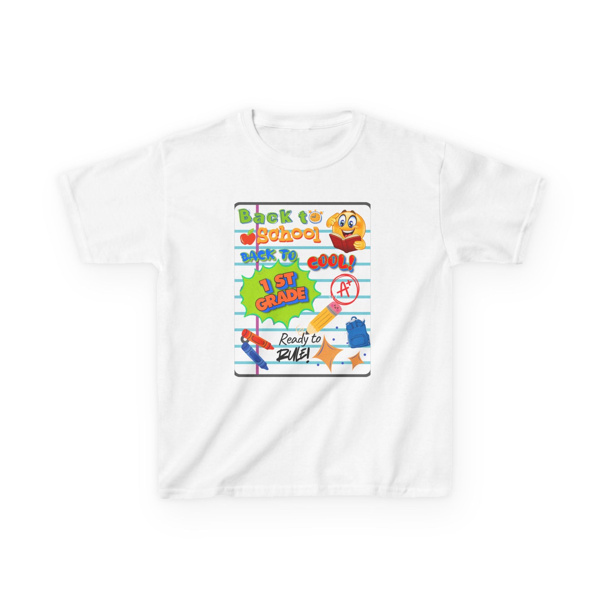 1st Grade Back to School Kids T‑Shirt - "Back to School" Lined Paper Design