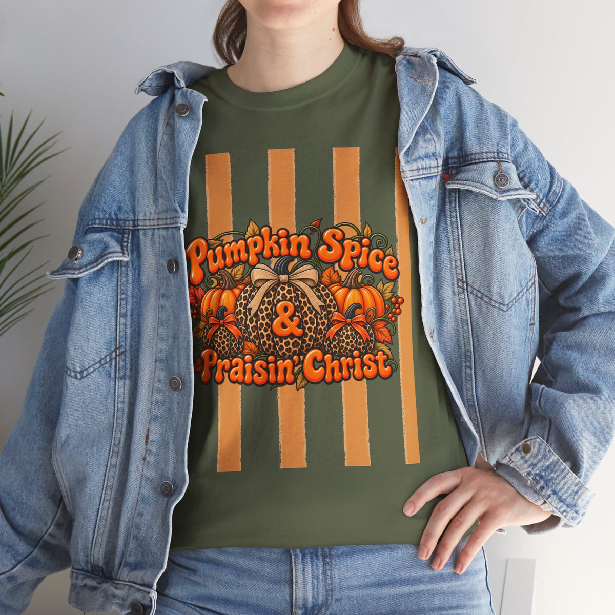 Pumpkin Spice & Praisin' Christ Tee — Fall Christian Pumpkin Graphic T-Shirt
