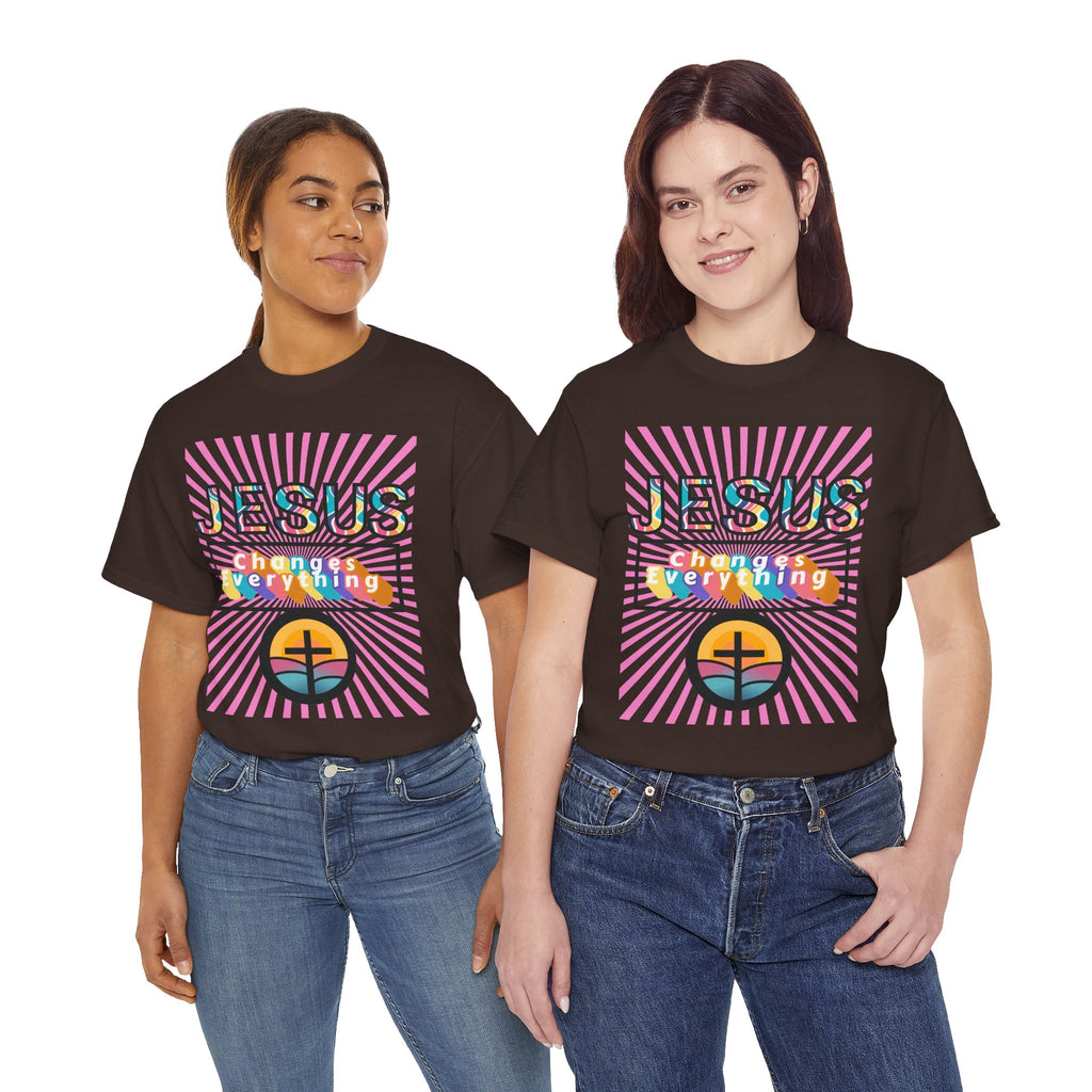 Jesus Changes Everything T-Shirt — Retro Rainbow Christian Faith Tee