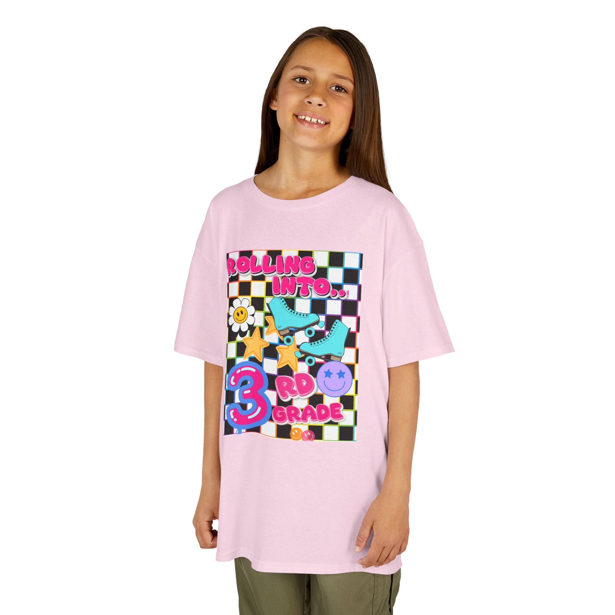 3rd Grade Back to School Kids T-Shirt — Rolling into 3rd Grade Checkerboard Design