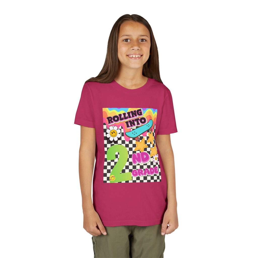 Youth Tee — "Rolling Into 2nd Grade" Back-to-School Skateboard Shirt