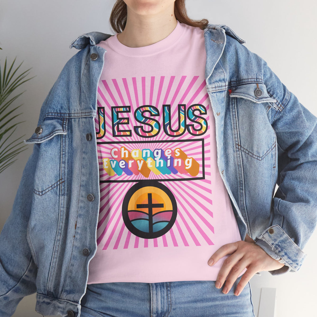 Jesus Changes Everything T-Shirt — Retro Rainbow Christian Faith Tee