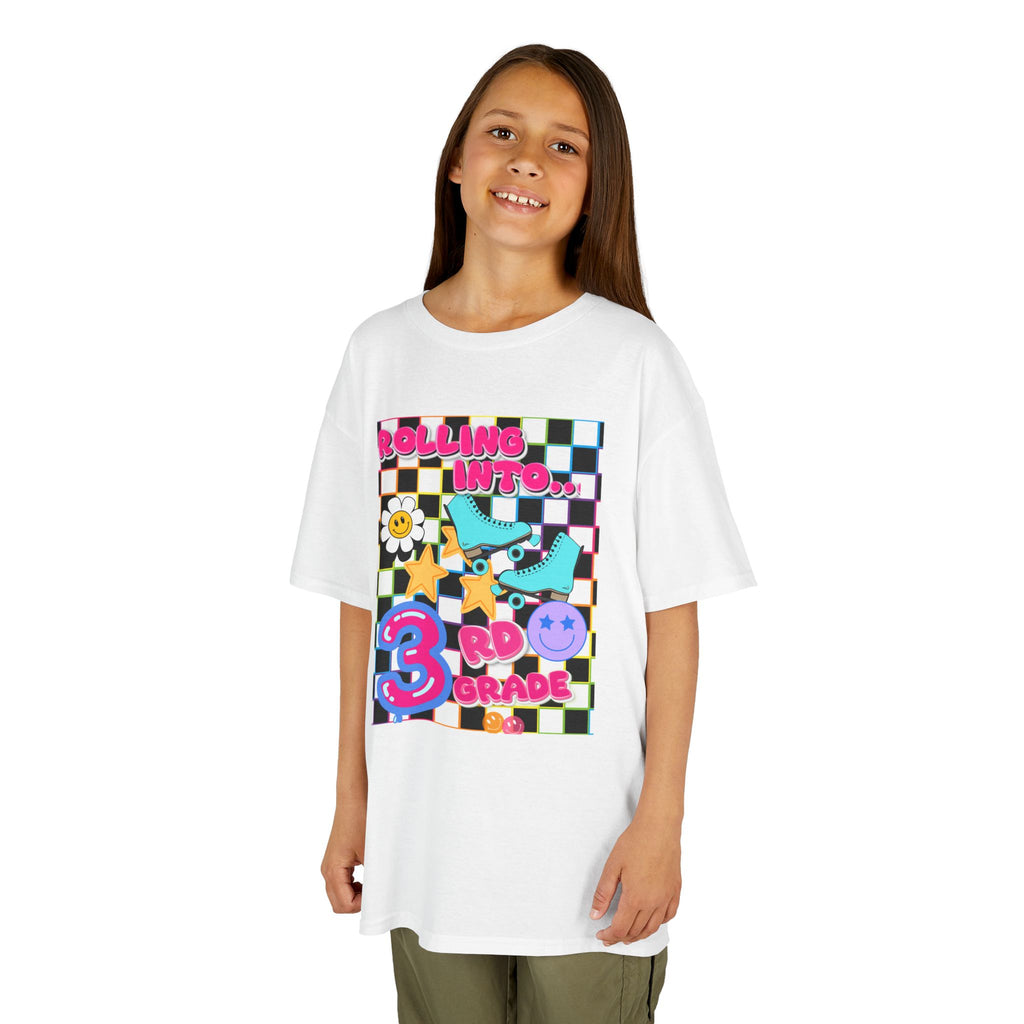 3rd Grade Back to School Kids T-Shirt — Rolling into 3rd Grade Checkerboard Design