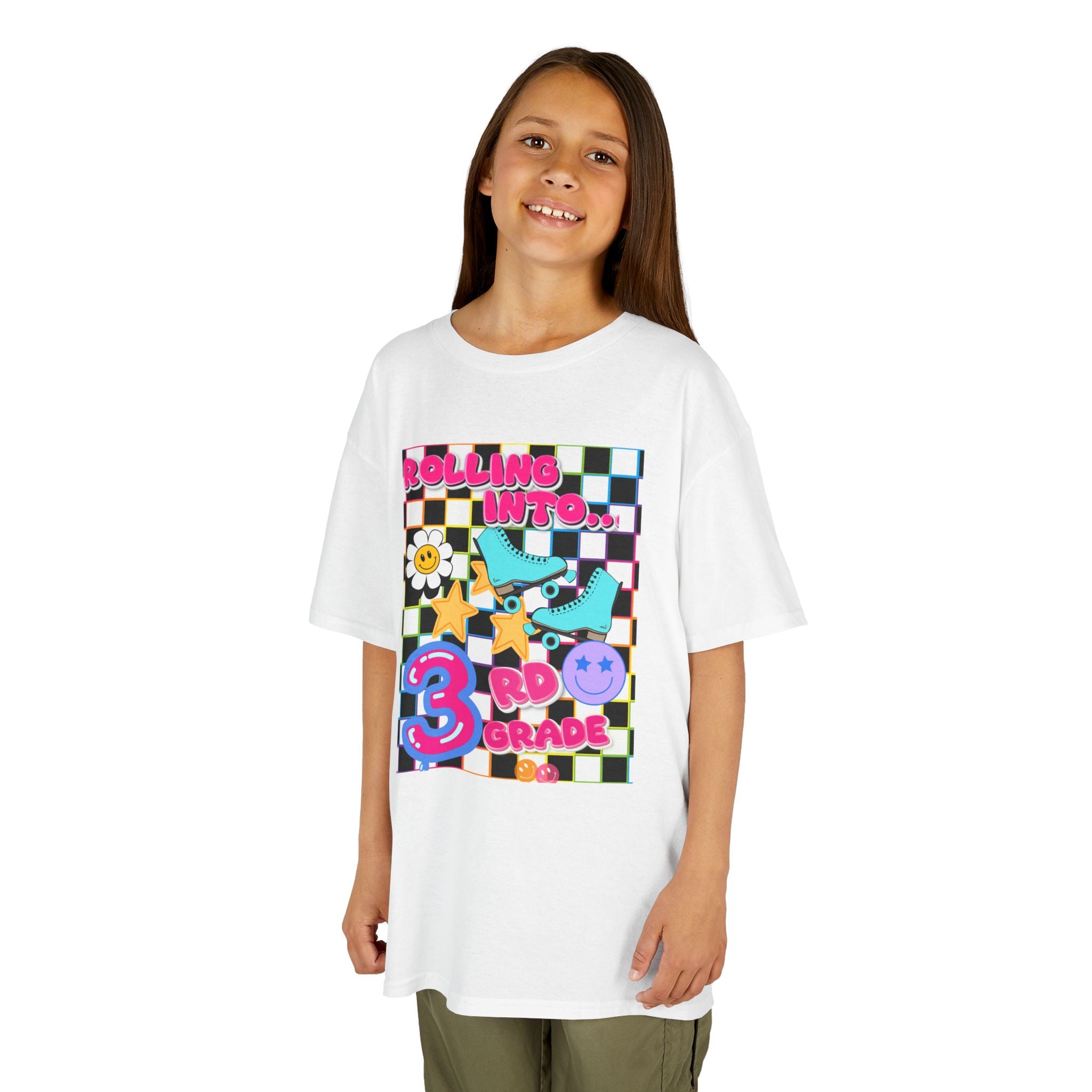 3rd Grade Back to School Kids T-Shirt — Rolling into 3rd Grade Checkerboard Design