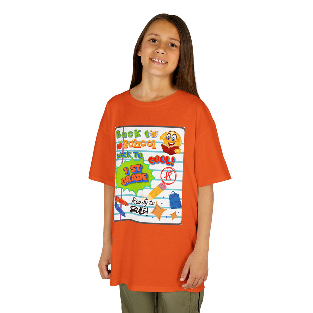1st Grade Back to School Kids T‑Shirt - "Back to School" Lined Paper Design