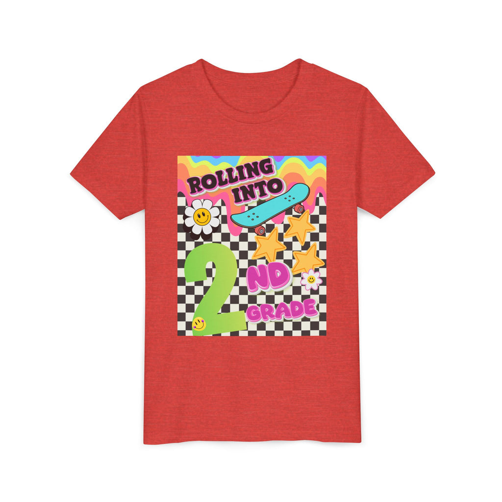 Youth Tee — "Rolling Into 2nd Grade" Back-to-School Skateboard Shirt