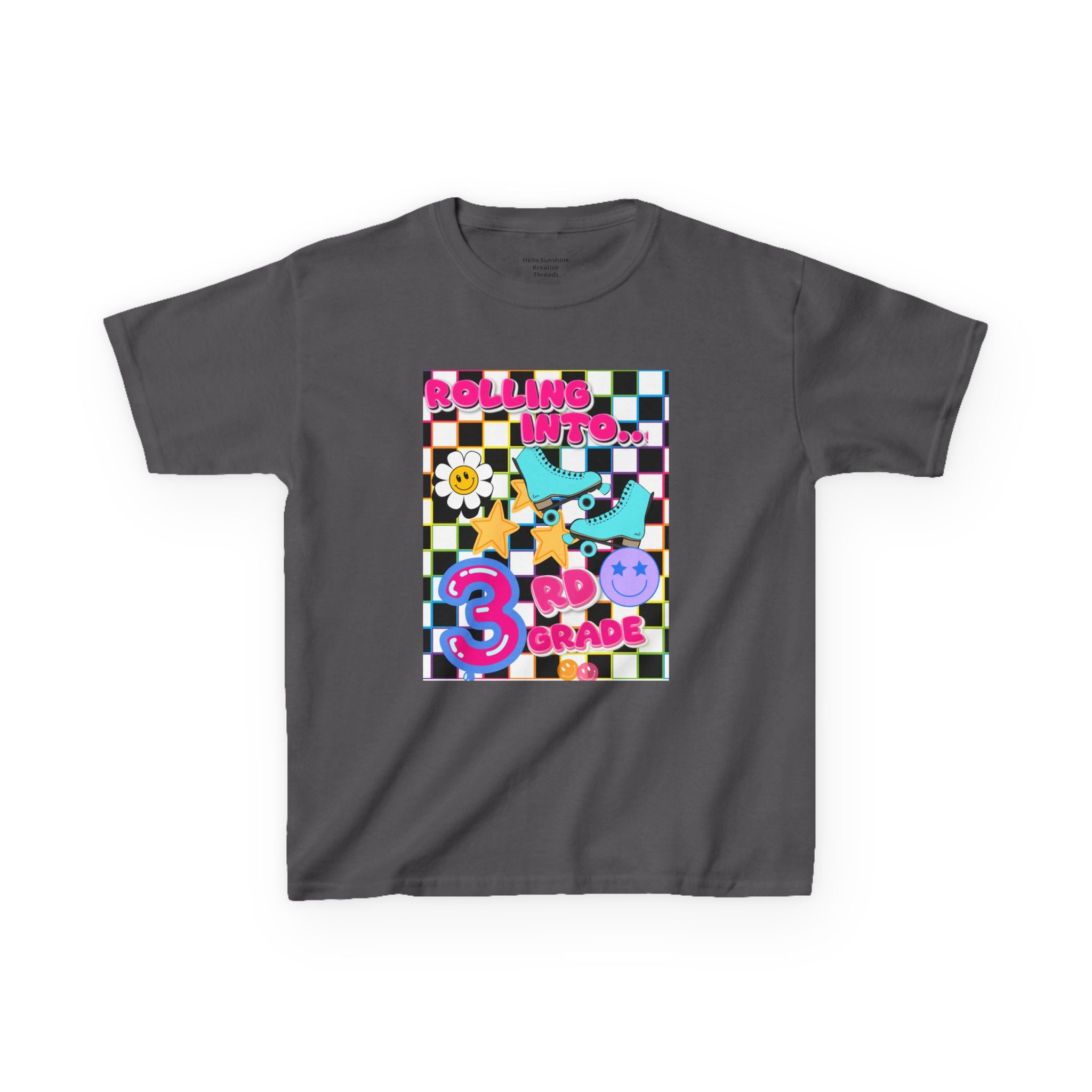 3rd Grade Back to School Kids T-Shirt — Rolling into 3rd Grade Checkerboard Design