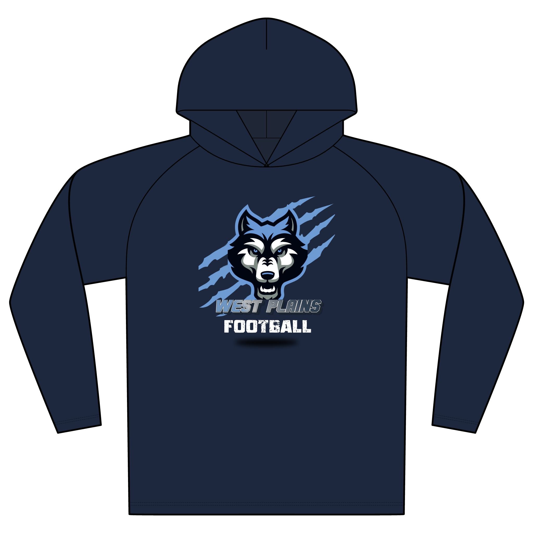 Copy of West Plains Wolves Football Cooling Hooded Long Sleeve Tee