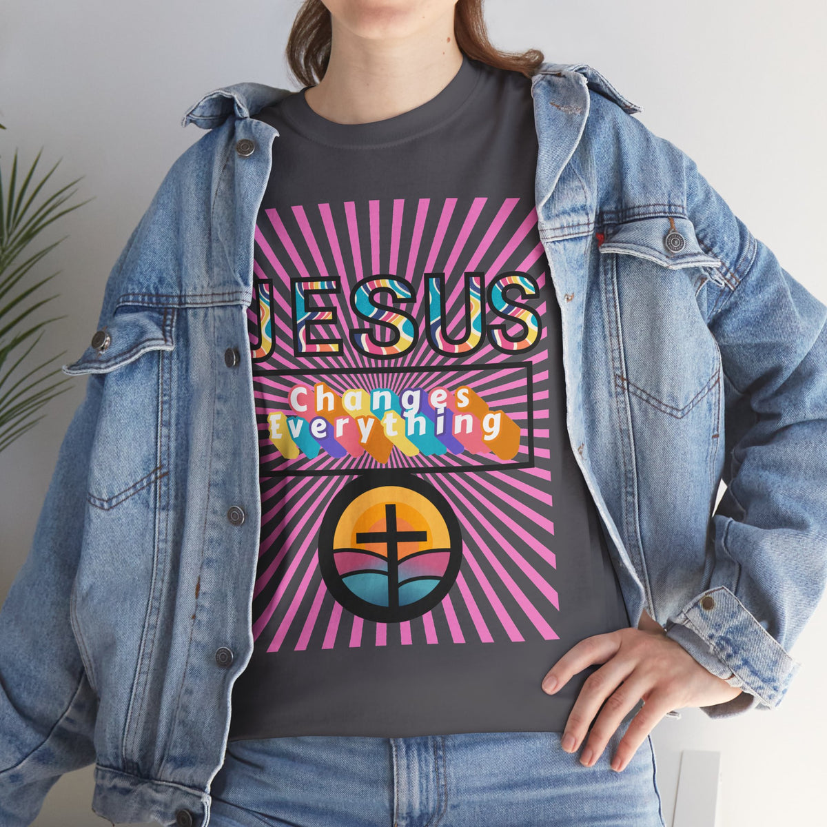 Jesus Changes Everything T-Shirt — Retro Rainbow Christian Faith Tee