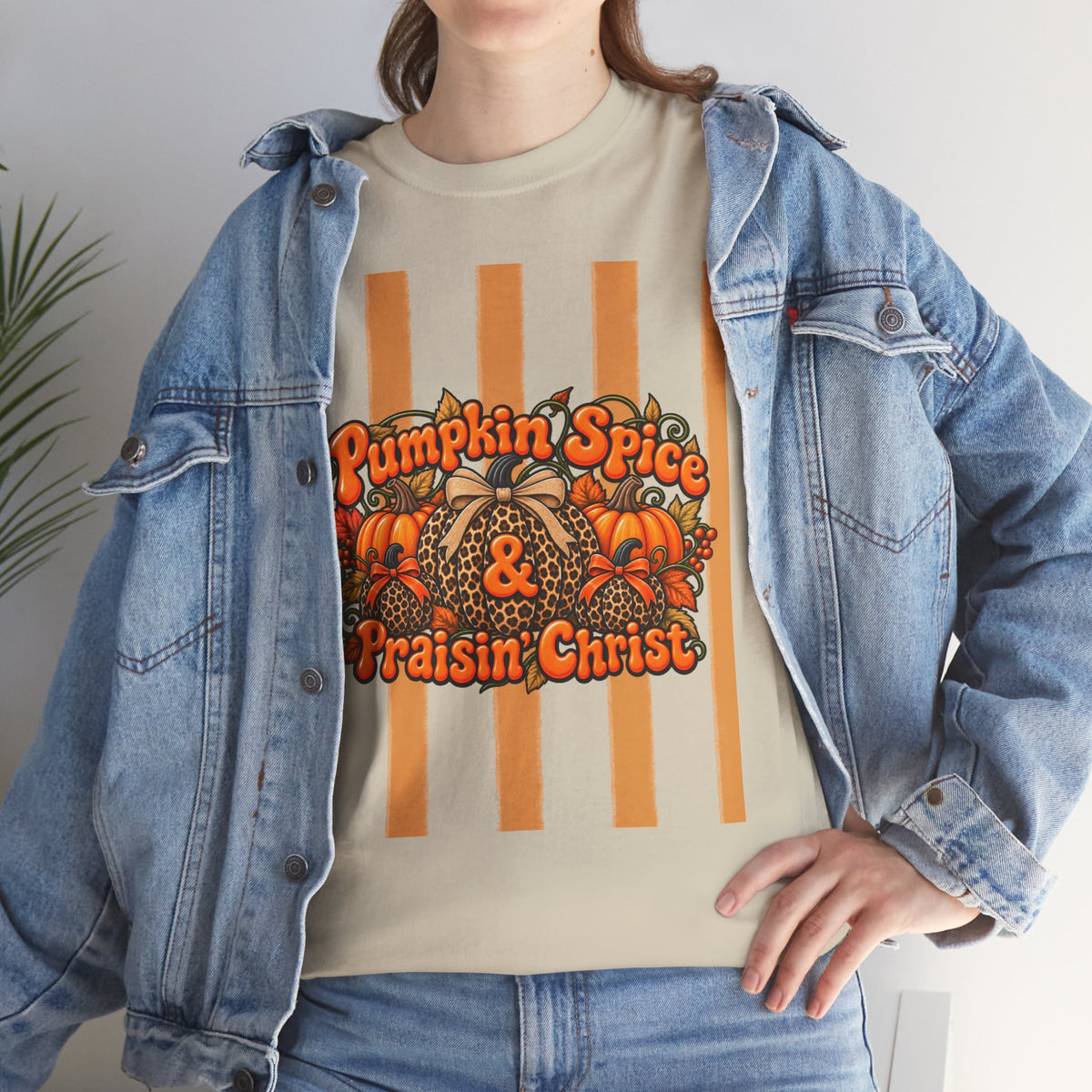 Pumpkin Spice & Praisin' Christ Tee — Fall Christian Pumpkin Graphic T-Shirt