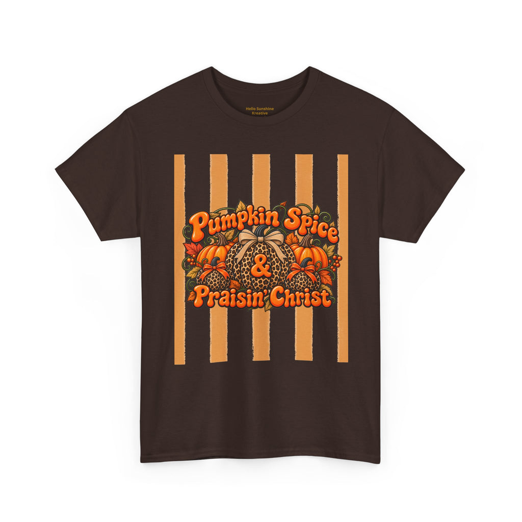 Pumpkin Spice & Praisin' Christ Tee — Fall Christian Pumpkin Graphic T-Shirt