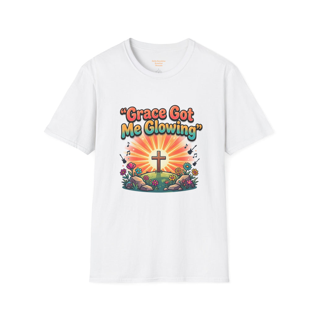 T-Shirt — "Grace Got Me Glowing" Christian Retro Sunrise Faith Tee