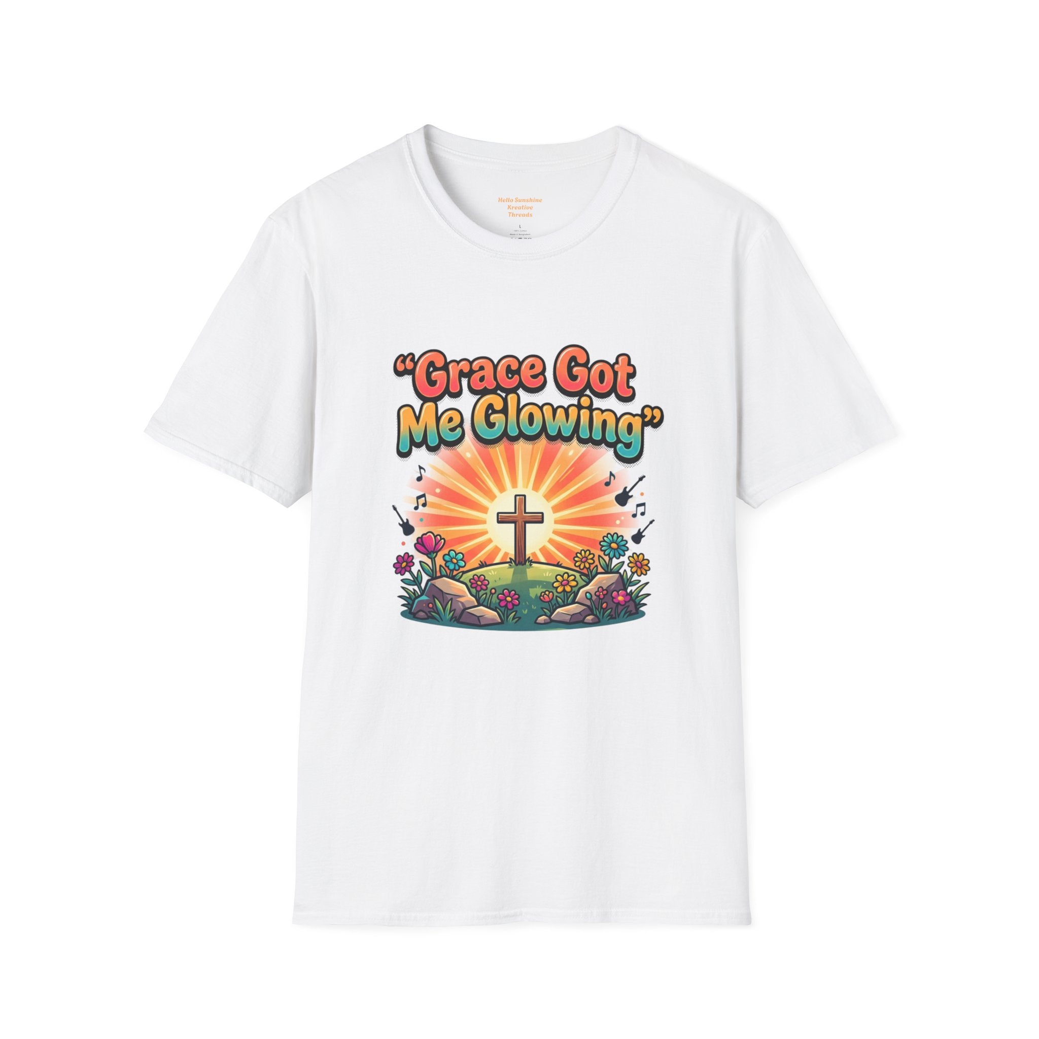T-Shirt — "Grace Got Me Glowing" Christian Retro Sunrise Faith Tee